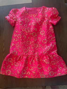 Lilly Pulitzer Pink Dress with Gold Floral Accents